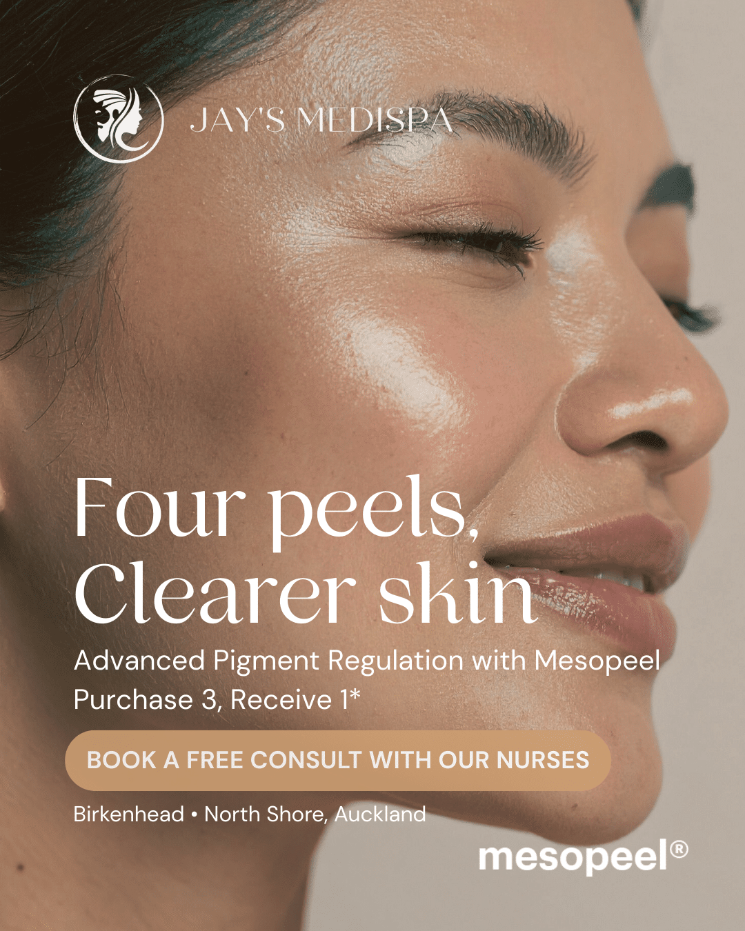 Woman with glowing skin representing clearer complexion after advanced pigment regulation peel treatment at Jay's Medispa in Birkenhead Auckland